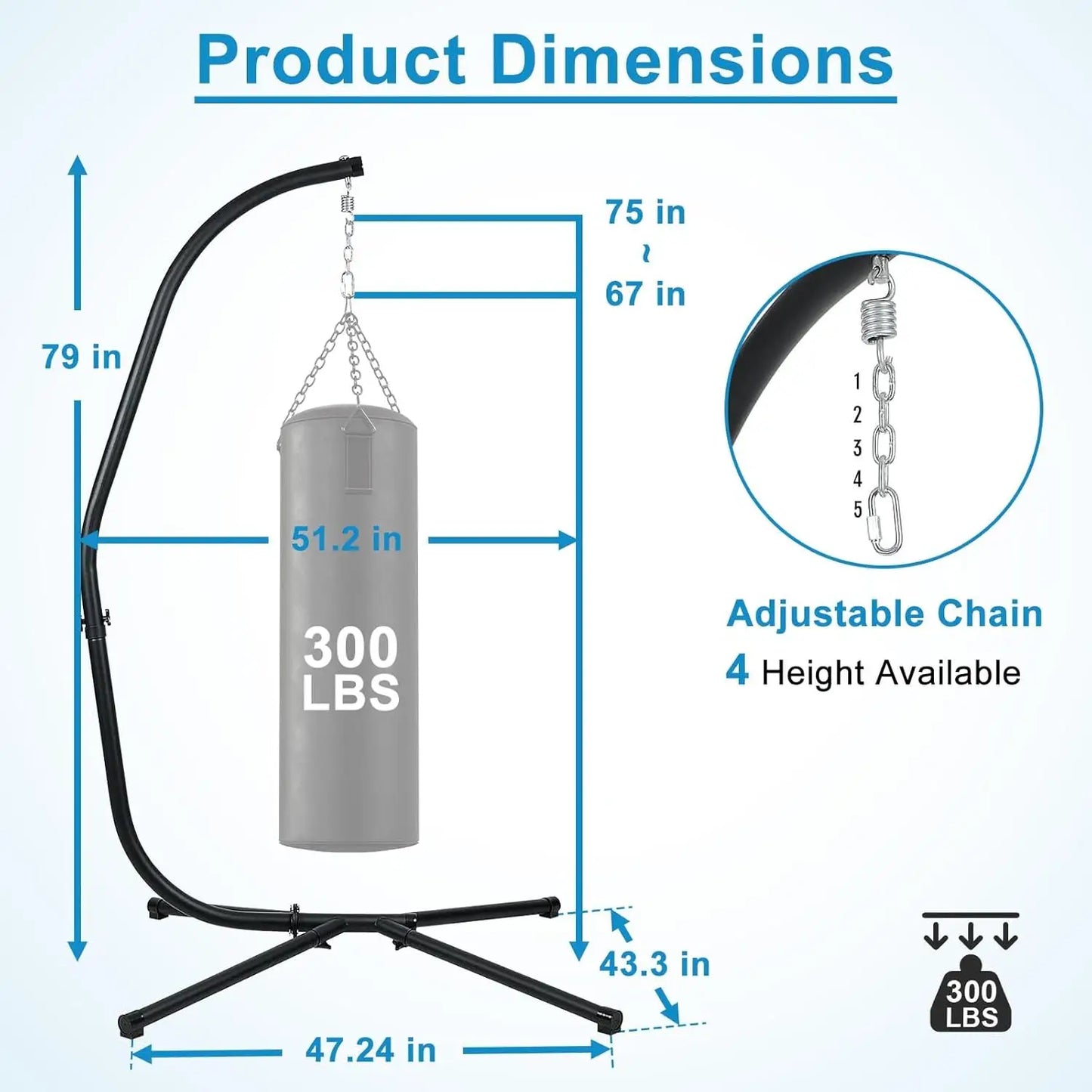 Hammock Steel Stand Only C-Stand for Hanging Hammock Chairs - 300 Pound Capacity