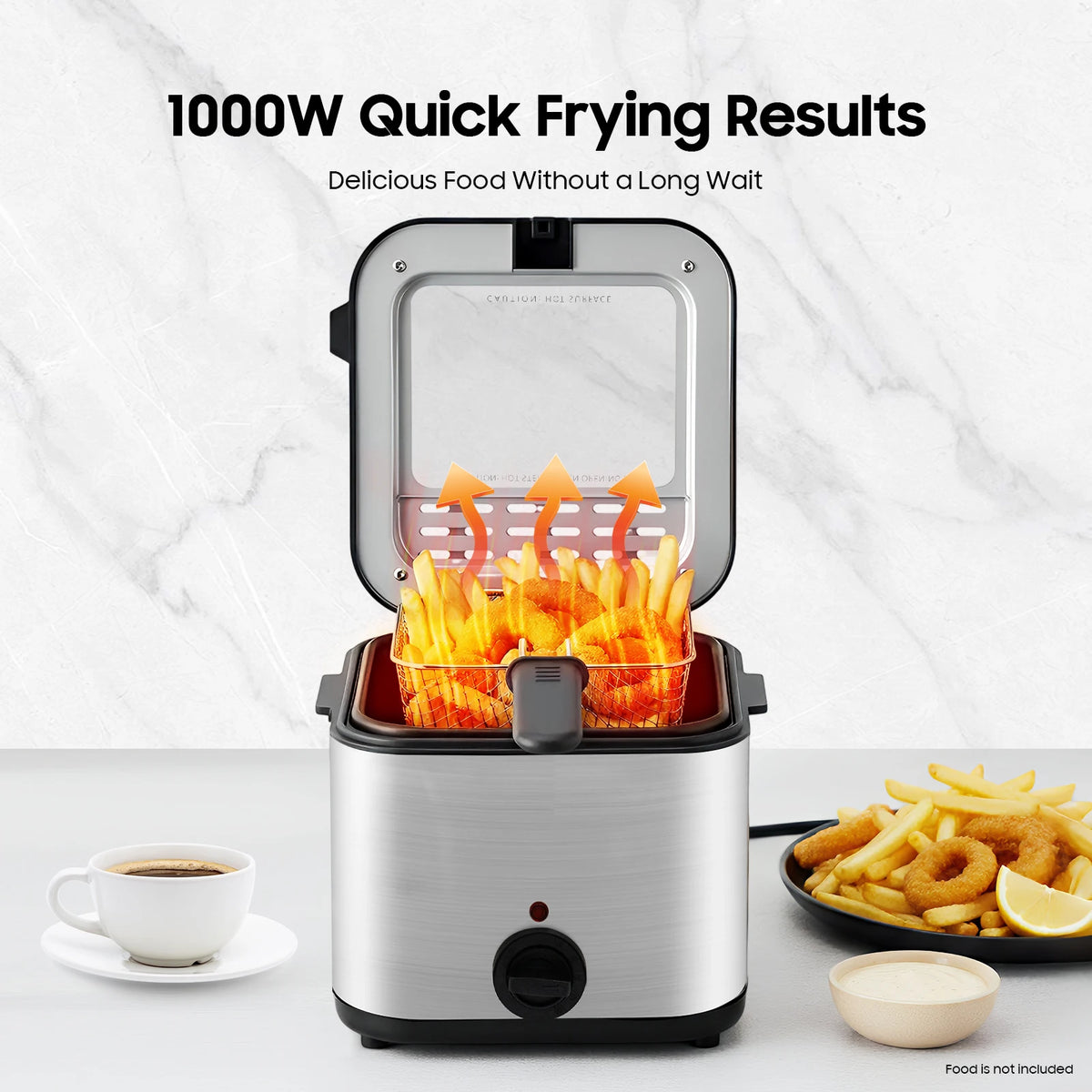 2.64Qt Stainless Steel Deep Fryer – 1000W – Adjustable Temp 176-374 ° F – Detachable Basket – Visual Lid – 3-Layer Insulation – 110V – for French Fries Chicken Home Kitchen – Silver Black