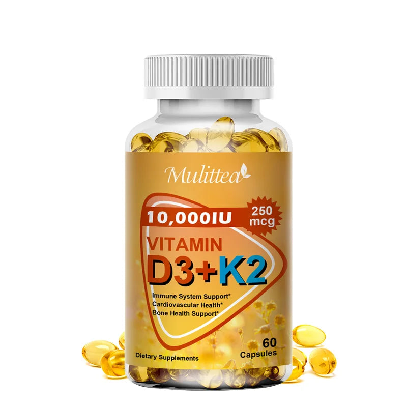 Mulittea Vitamin D3+K2 Capsules Help Regulate Calcium Metabolism Promote Heart Bone Teeth and Skin Health Support Immunity