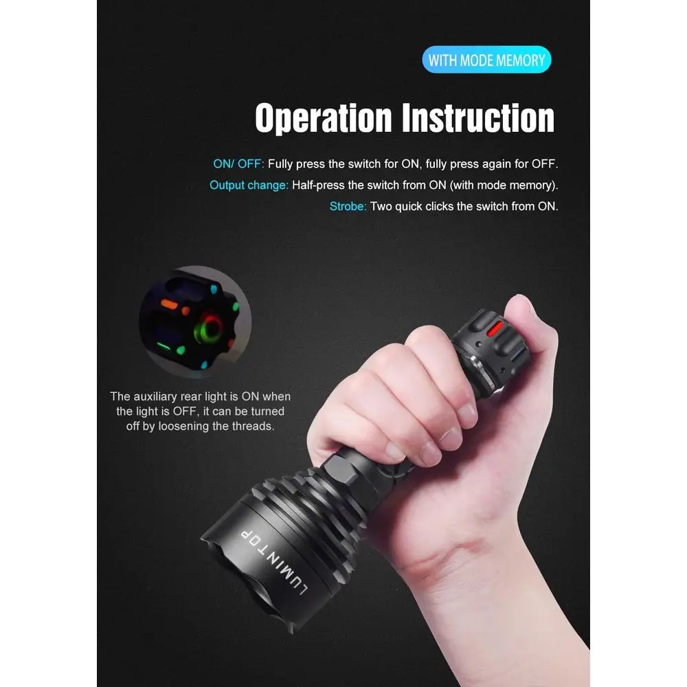 Rechargeable Tactical Flashlight, 400 Lumens Output, 2,500 Meters Beam Distance