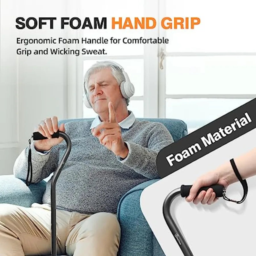 Quad Cane Adjustable Walking Cane with Offset Soft Cushioned Handle for Men and Women Lightweight Comfortable with 4-Pronged fe
