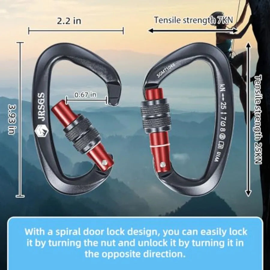 25KN Locking Climbing Carabiner Clips, UlAA Certified Rockclimbing Carabiner, Heavy Duty Carabiners Equipment, Large SizeCarabi