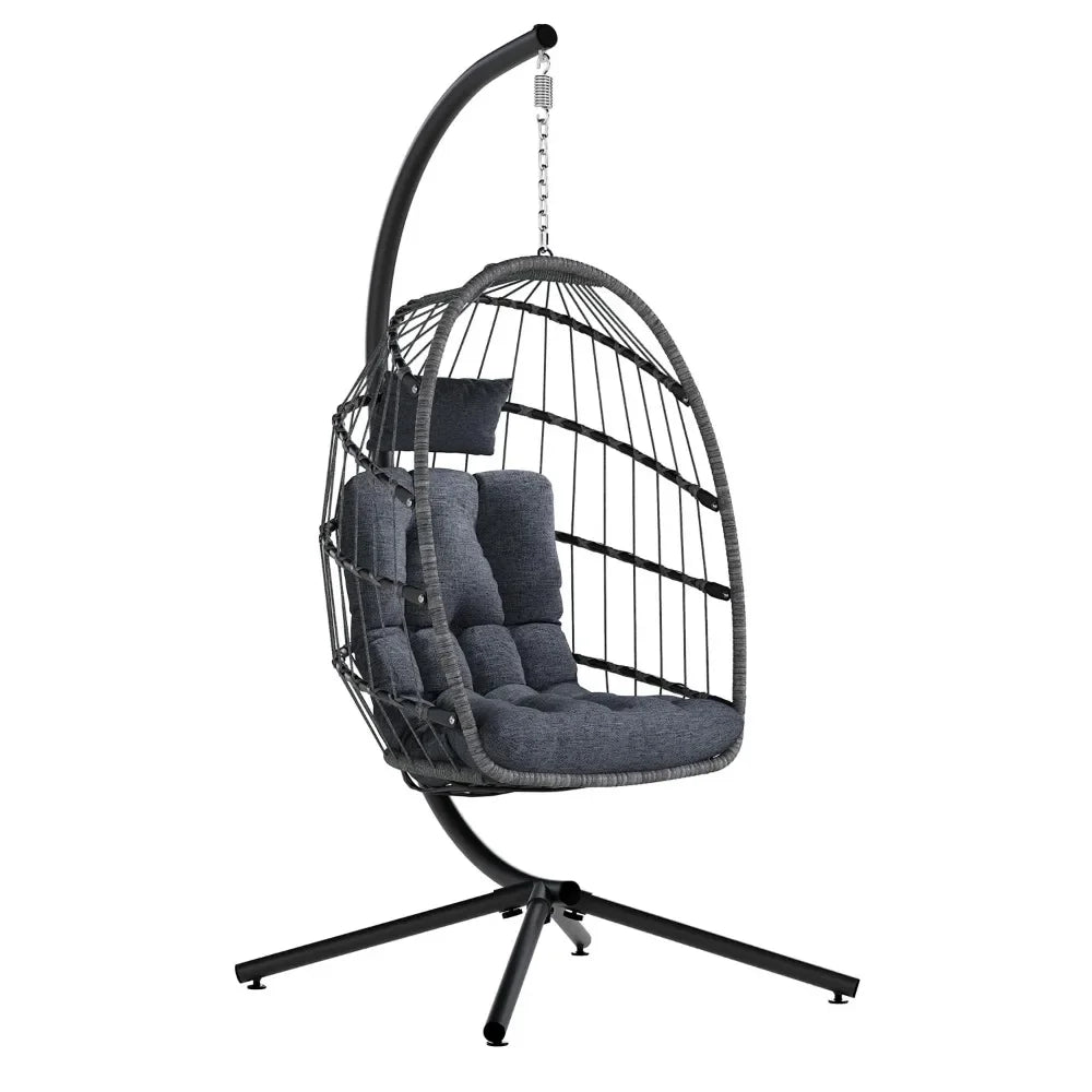Indoor Outdoor Wicker Egg Chair with Stand Hanging Swing Chair with Cushion 350 Lbs Capacity for Patio Customized