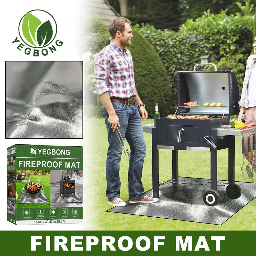 100cmx100cm Griddle BBQ Mat Heat Resistant Fire Retardant Base Pad 3 Layers Large Fire Pit Mat Easy To Clean for Grass Outdoor