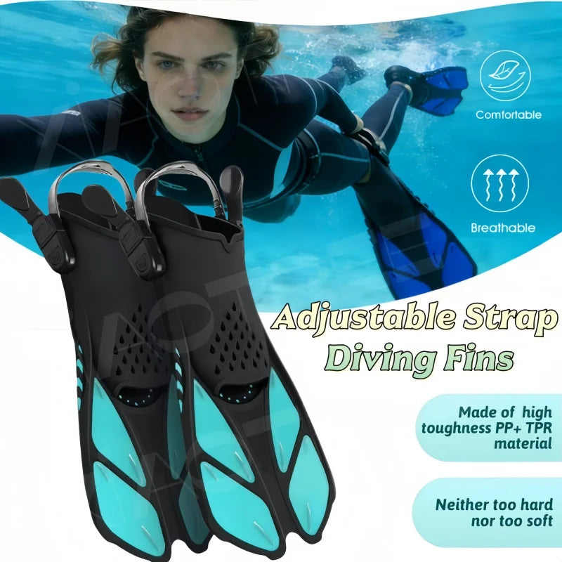 Adjustable Snorkel Fins for Adults and Teens Soft Silicone Diving Fins Comfortable Breathable Swim Fins for Snorkeling Diving 