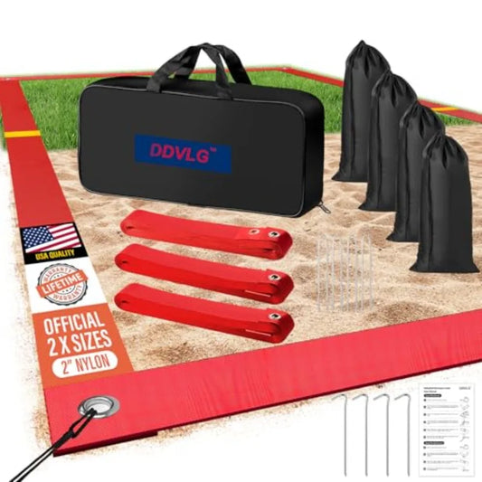 Professional Beach Volleyball Lines for Sand 2" Nylon Ultra-Visible Marking Weather-Enduring with Metal Anchors and Sandbags St