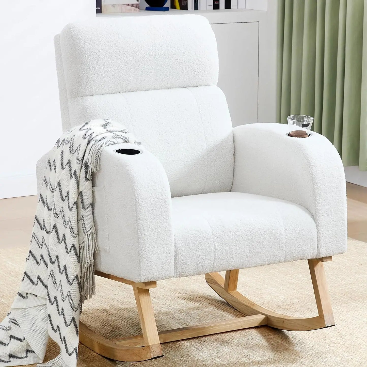 Rocking Chair Nursery, Sherpa Nursing Rocking Armchair for Mom Nursery Morden Rocker Chair with High Backrest, Customized