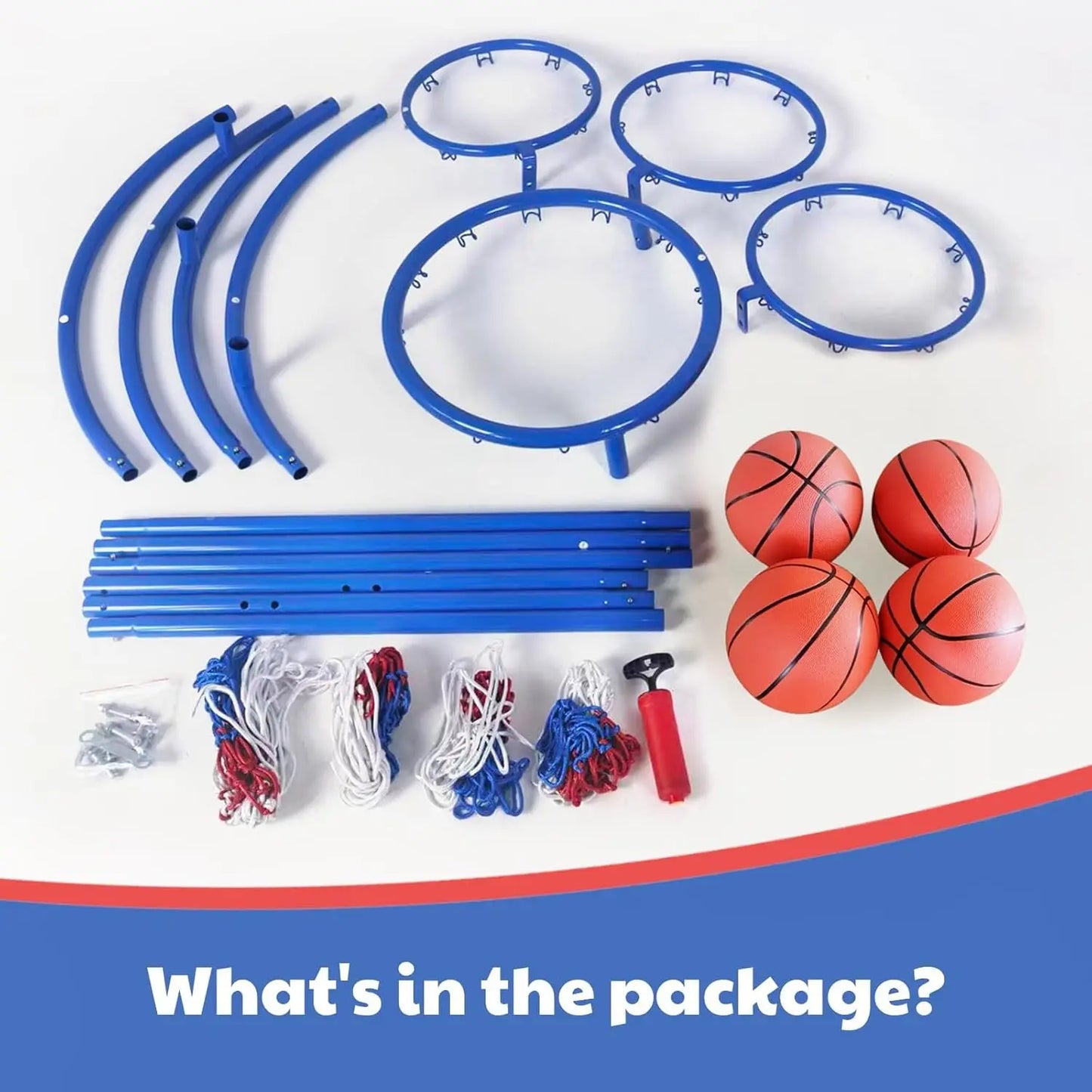 Kids Basketball Hoop Set with 4 Hoops, Basketball Game with Ball Return Net, 4 Balls & Pump Included, Fun Sports Toy for Ages 3+