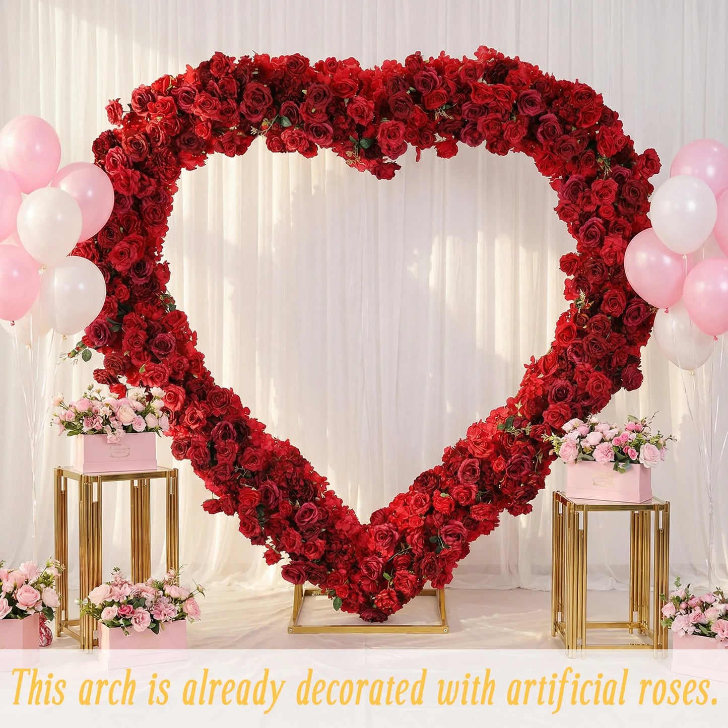 Iron Art Flowers Backdrop Stand Detachable Heart Shape Flowers Arches Stand 3FT for Ceremony Valentines Day Birthday Party Decor