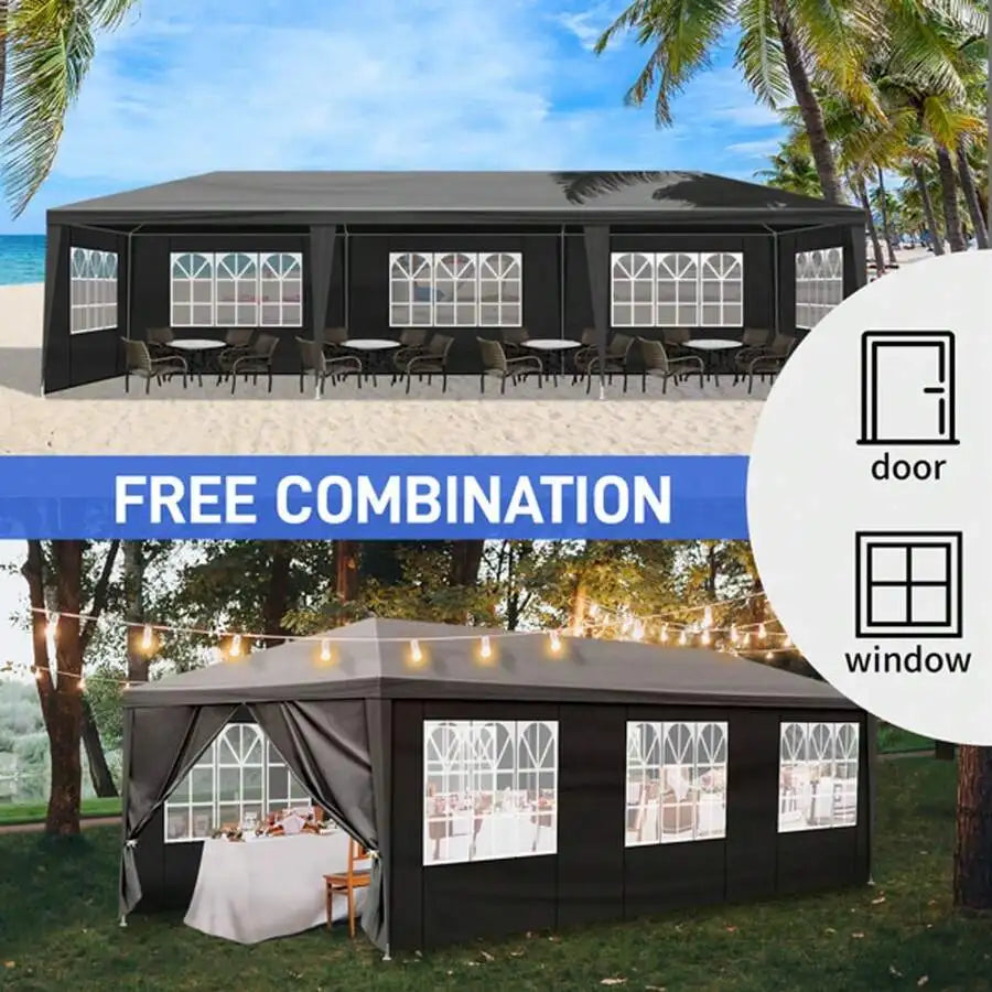 10' X 30' Outdoor Waterproof Gazebo Canopy Tent With Removable Sidewalls And Windows Heavy Duty Tent For Party Wedding Events Beach BBQ