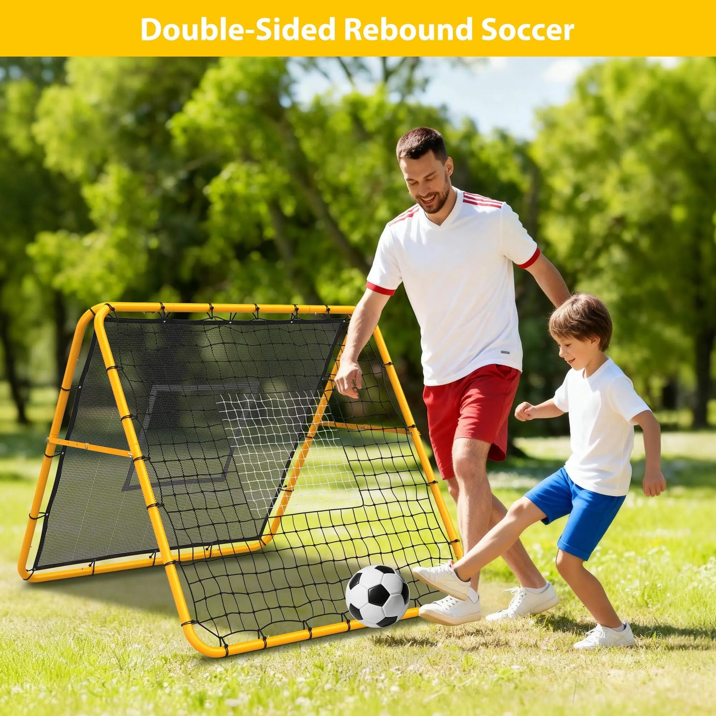 4x4 Ft Adjustable Multi-Sport Rebounder Net Soccer Baseball Softball Training Net Easy Setup Backyard Field Pitchback Trainer