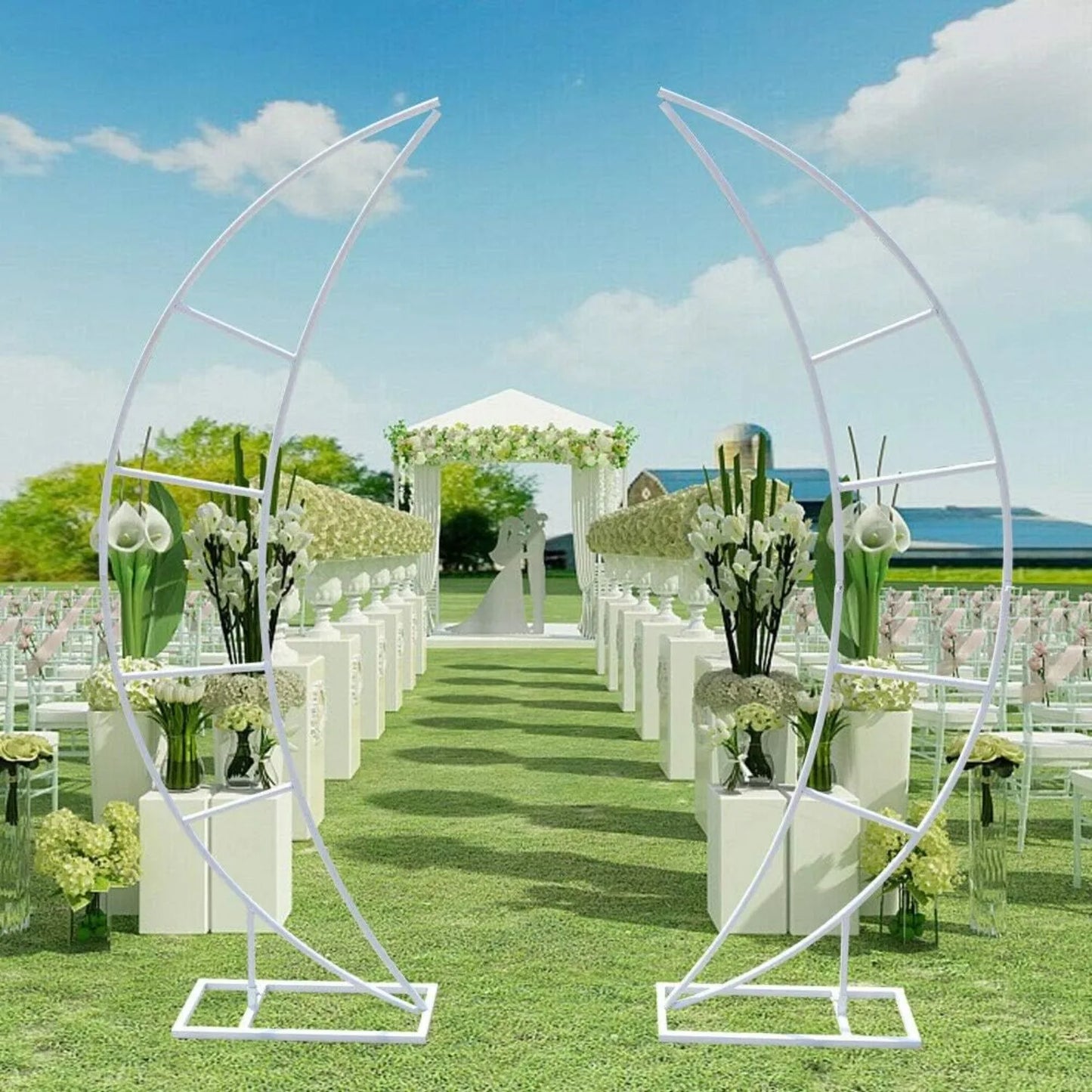 2 Pcs 2M White Crescent Arch Wedding Backdrop Stand Entryway Events Party Decor, Arch Background Stand for Wedding Anniversary Party Events Birthday Decoration, Graduation Decorations
