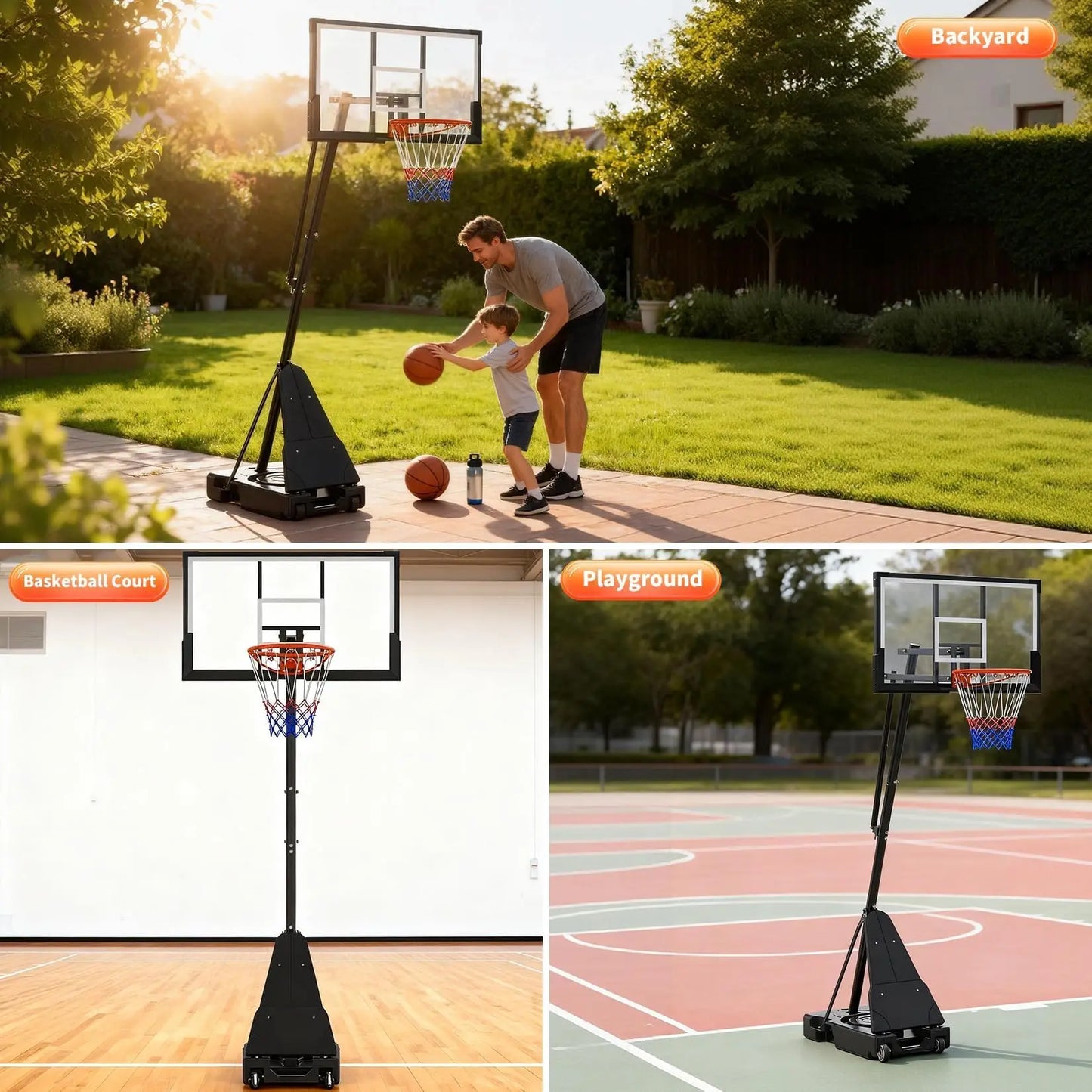 Portable Basketball Hoop System, 48-54inch Shatterproof Backboard, Adjustable Outdoor Basketball Goal with Wheels
