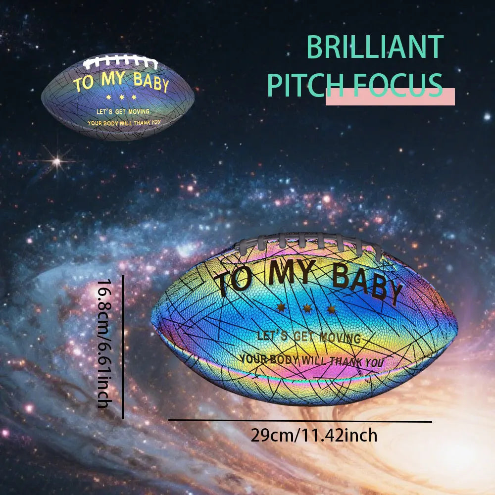 New Holographic Reflective Football Size 9-Glow in The Dark Premium American Football with Stunning Luminous Rugby Durable Grip