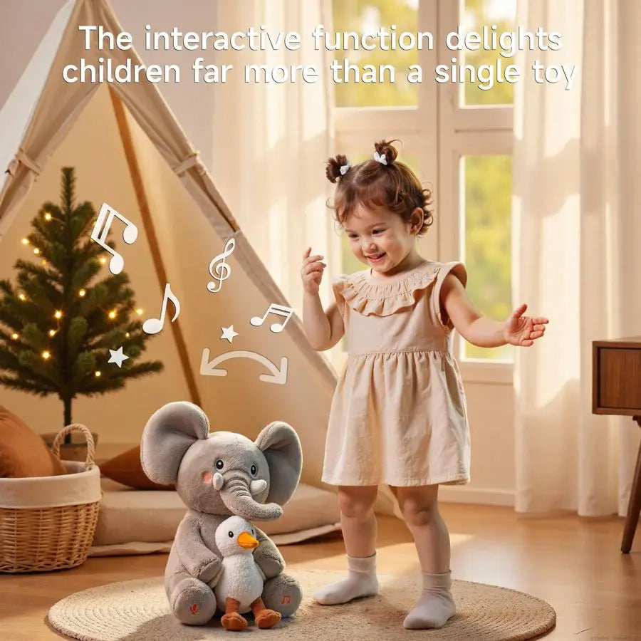 Elephant Stuffed Animal Toys, Interactive Singing Talking Plush Elephant and Bird Toy, Baby Animated Animals