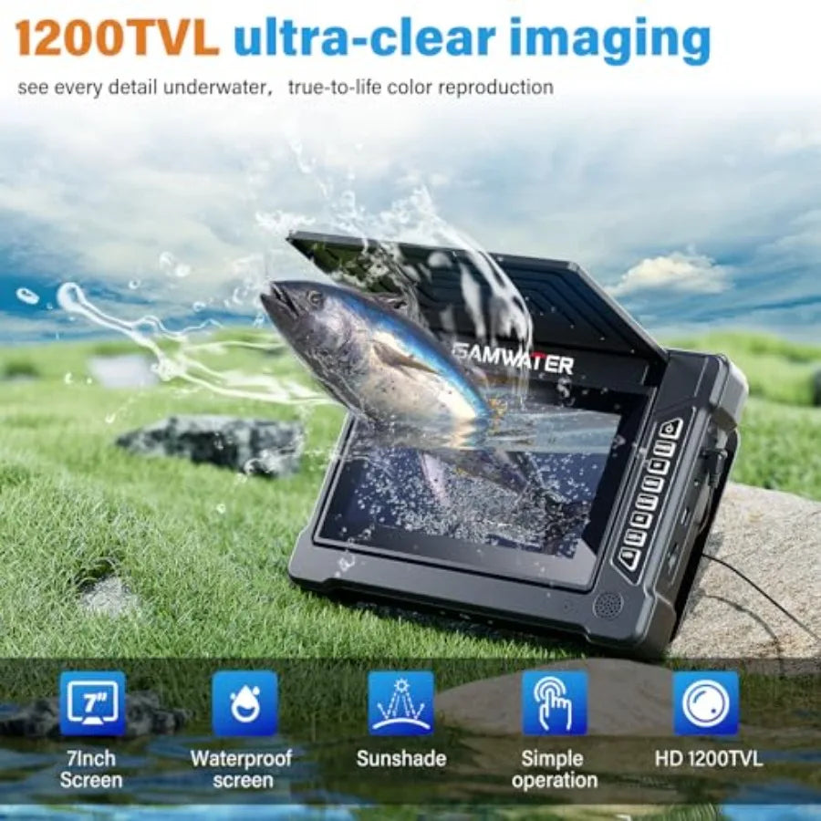 Underwater Fishing Camera for lake, boat, ice fishing: 7-inch LCD, infrared night vision, 15M cable, upgraded HD lens, black, p