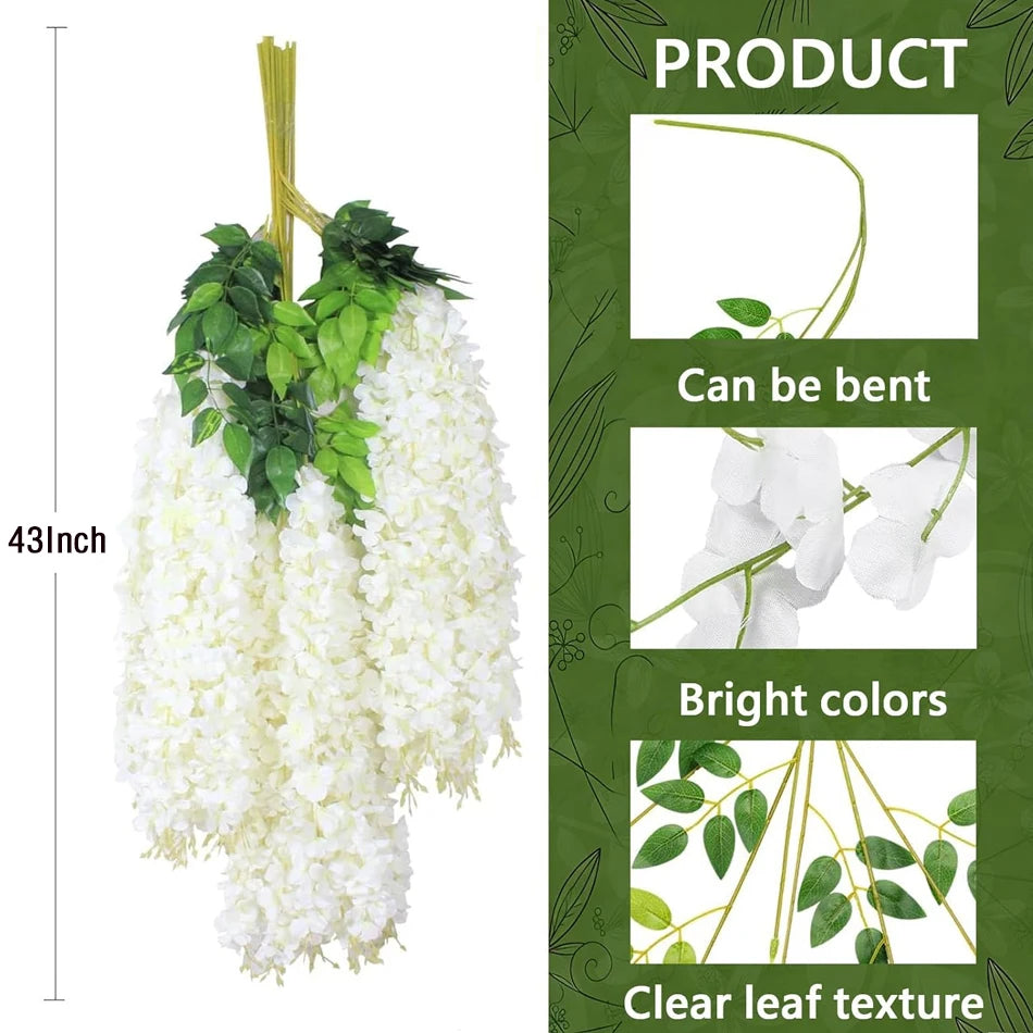 15/30Pcs Artificiales Wisteria Hanging Flowers, 43 Inch Fake Hanging Flowers, Wisteria Artificiales Garland for Home Wedding