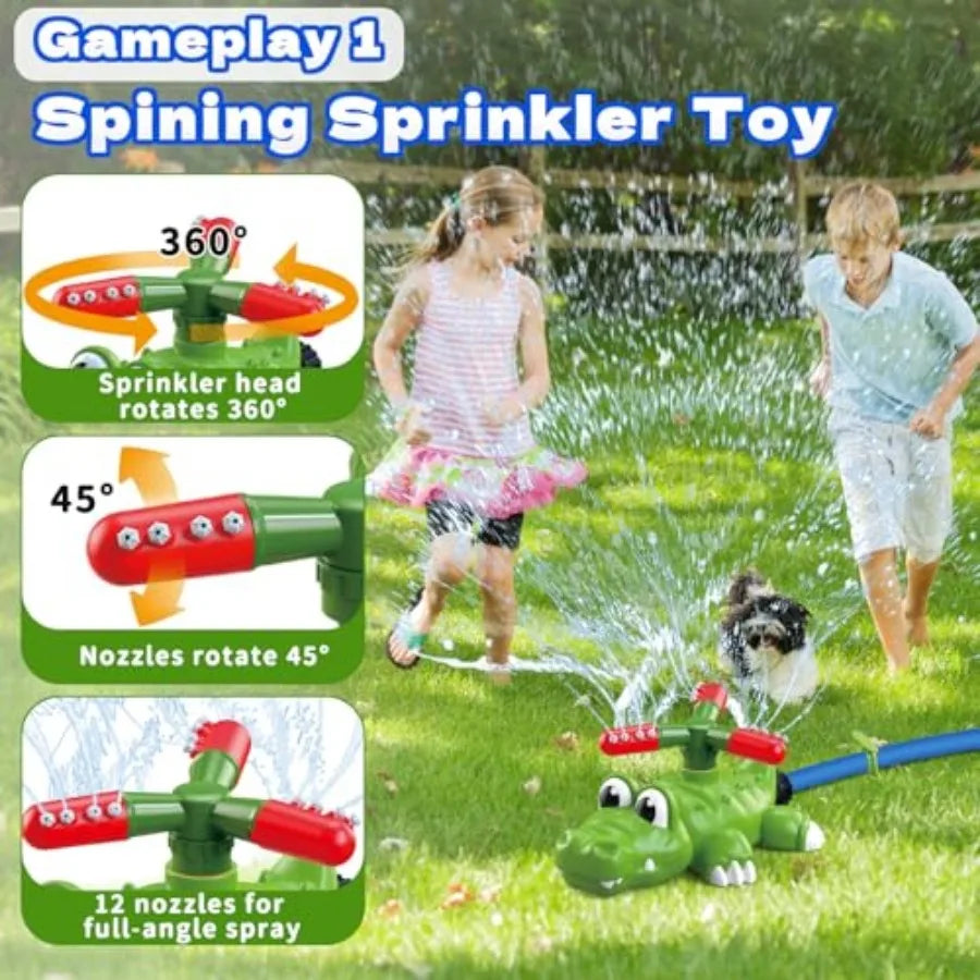 4-in-1 Water Sprinklers T Ball Set and Water Ball Toy, Crocodile Baseball Sprinkler for Backyard Outdoor Summer Toys for Boys G