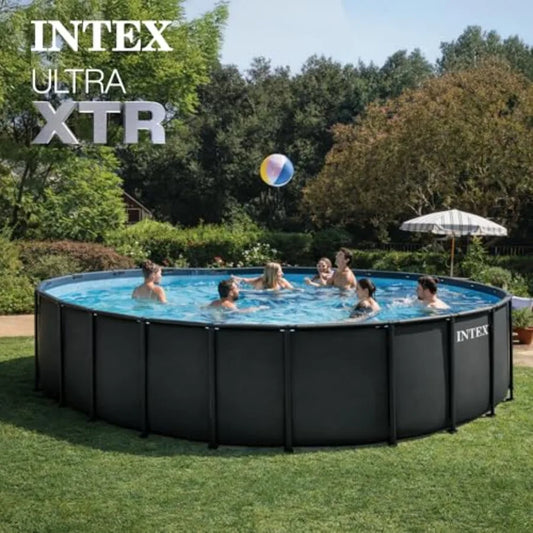 24 ft Round Above Ground Pool Set with Steel Frame Sand Filter Pump 2100 GPH Ladder Cover Ground Cloth Silver Gray