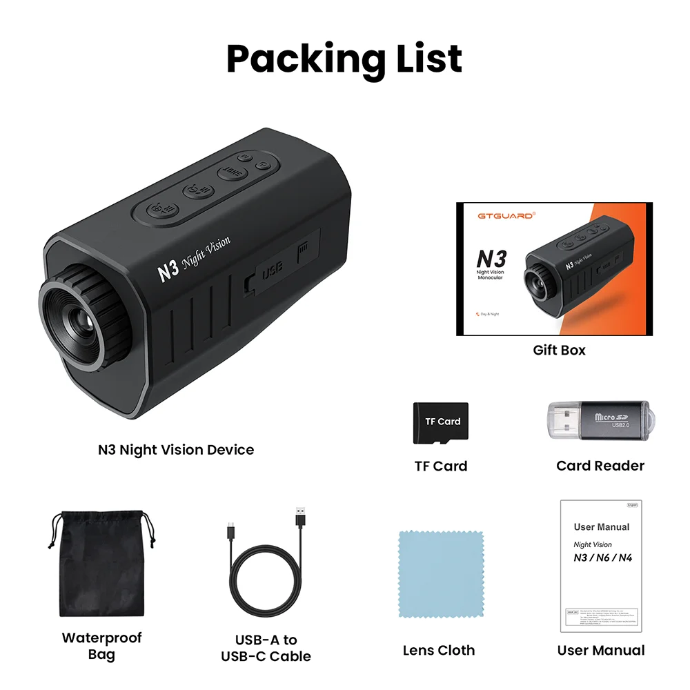 GTGUARD N3 4K Night Vision Monoculars 5X Digital Zoom 2.95” Large Screen Handheld for Outdoor Camping Field Observation for US