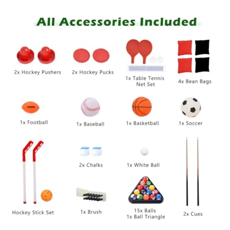 9 in 1 Multi Game Table Combo Game Table Arcade Combination Game Table Set w/Billiards Ping Pong Hockey Basketball Bean Bag and