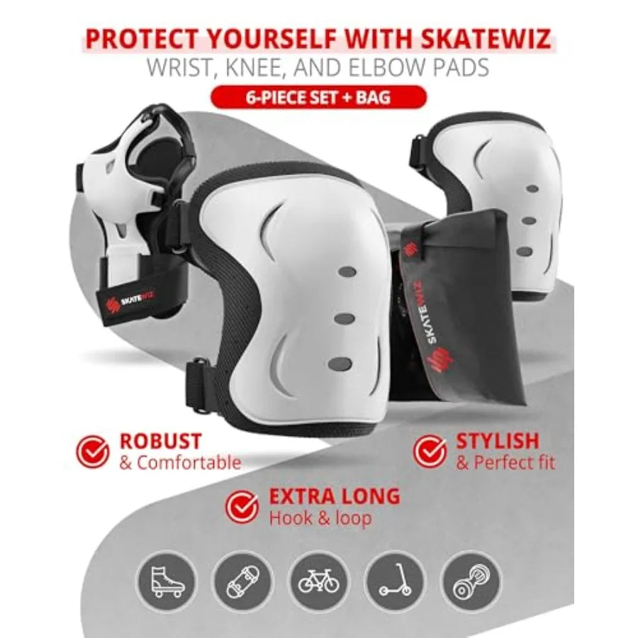 and Adults Knee Pads and Elbow Pads Set with Wrist Guards for Roller Skating [6pc] - Skating Protective Gear for Roller Skates