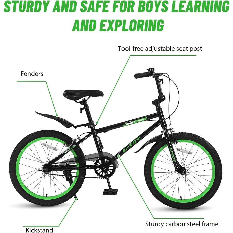 20/'Bike for Boys Aged 6-14, Freestyle BMX-Style Boys Bike for,Lightweight Kid Bicycle Beginner Level Rider with Adjustable Sea