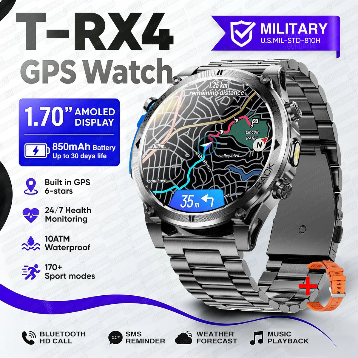 New T-RX4 Ultra Outdoor Sports Smart Watch Built in GPS Compass Altimeter Barometer 10ATM Waterproof Military Smartwatch For Men