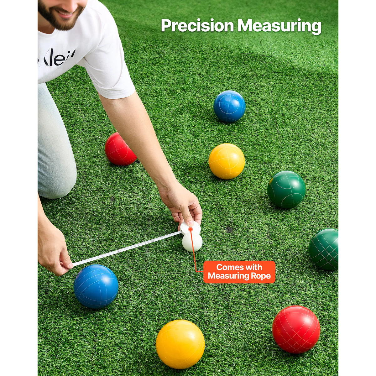 SucceBuy Bocce Ball Set 8 Resin Balls with Pallino Carry Bag and Measuring Rope Multi Color for Beach Lawn and Backyard Games