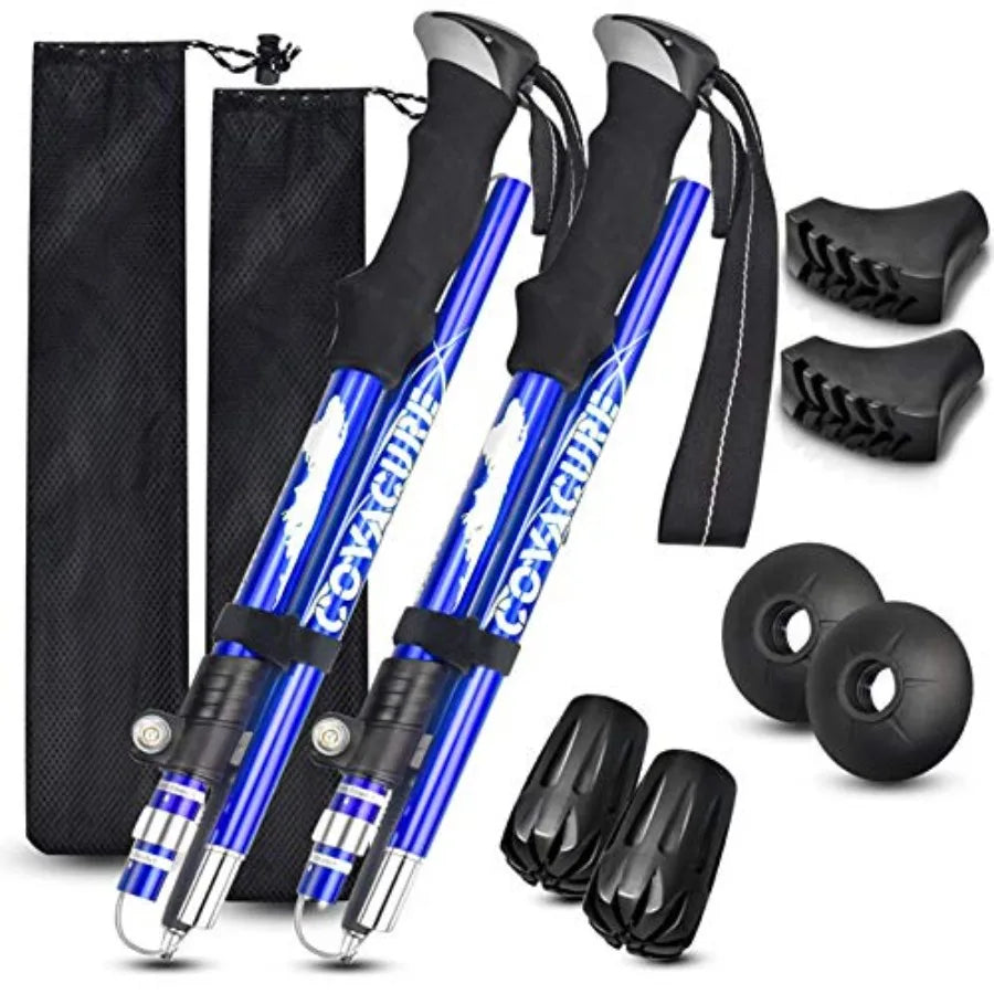 Trekking Poles Collapsible Hiking Poles - 2 Pcs Aluminum Alloy 7075 Trekking Sticks with Quick Lock System, Telescopic, Collaps