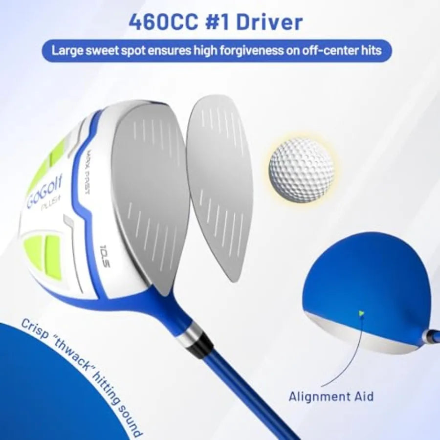 12 Pieces Mens Complete Golf Club Set Right Hand, Golf Club Package Set with 460CC #1 Driver & #3 Fairway & #5 Hybrid, Putter