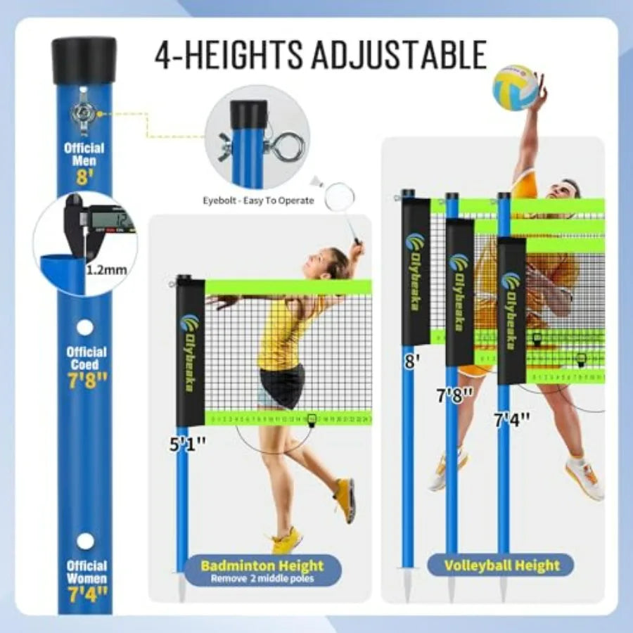 Portable Volleyball and Badminton Combo Net Set for Backyard Beach with 2 Nets 20ft and 32ft,Adjustable Poles, PU Volleyball, A