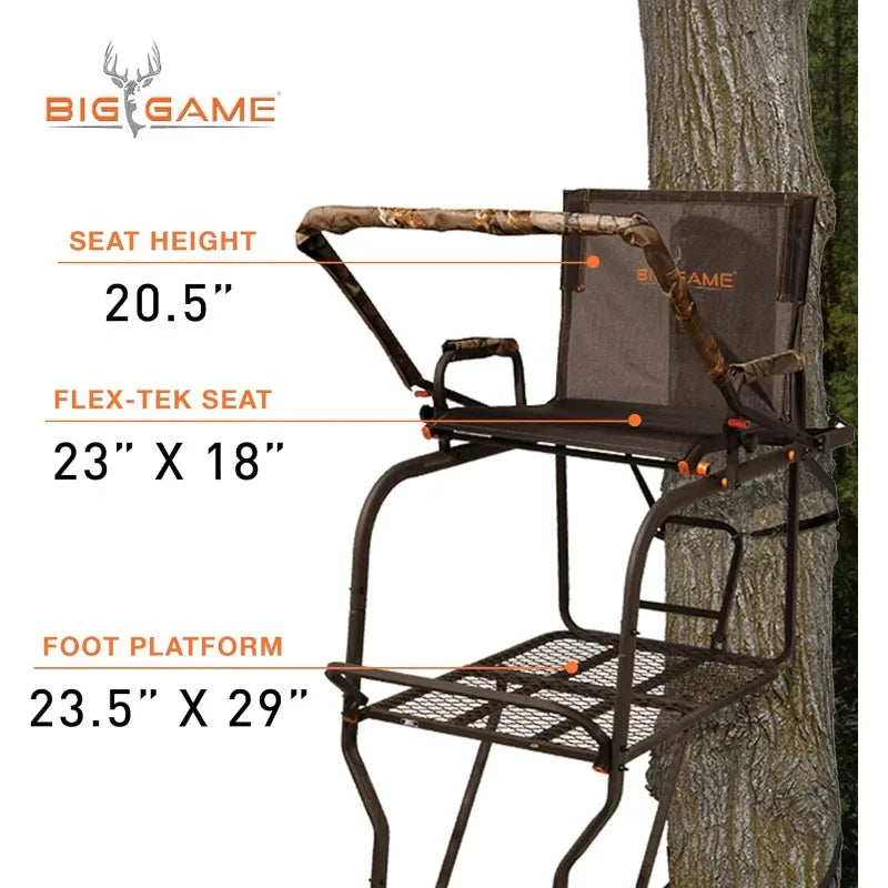 BIG GAME 1-Person Ladder Tree Stand for Hunting Deer with Seat, Hunter, 18' Tall, Black - Adjustable Climbing Treestand