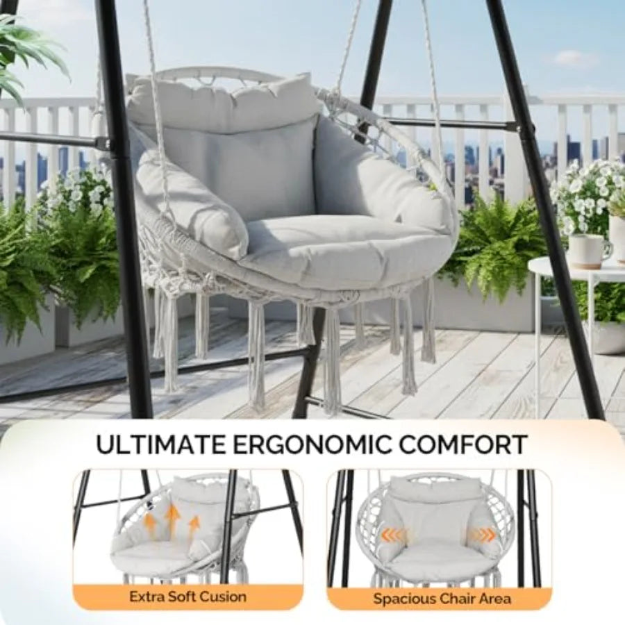 Hammock Chair with Stand Comfy Hanging Chair with Cushion Swing Stand with Canopy for Outside Heavy Duty 660LBS Hammock Chair S