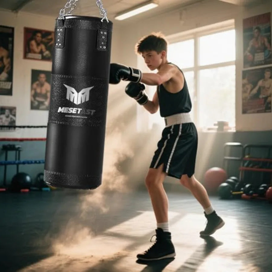 Punching Bag for Teenagers, 2.7ft Punching Bag with 8 OZ Boxing Gloves for Youth Boxing MMA Karate Kickboxing - Unfilled