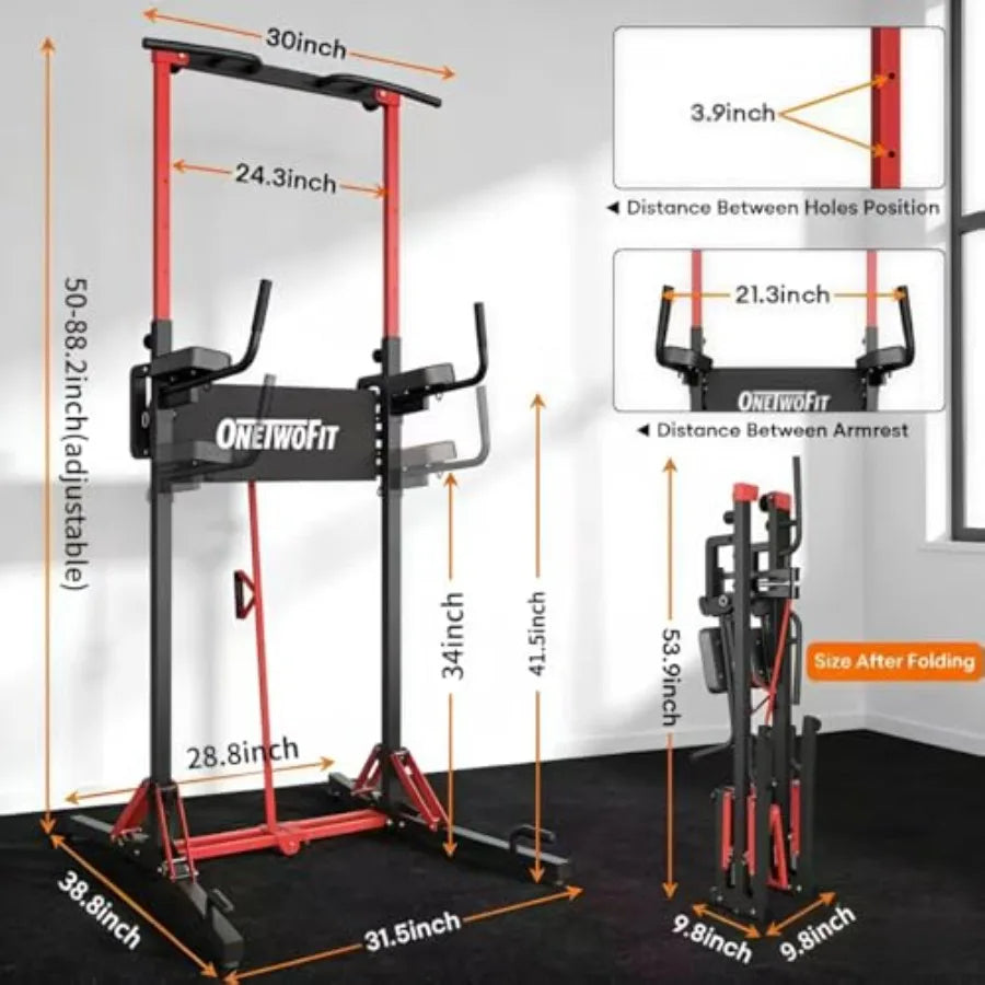 Foldable Power Tower Pull Up Bar Station Multi-Function Adjustable Height Pull Up Dip Station for Gym Workout Strengt
