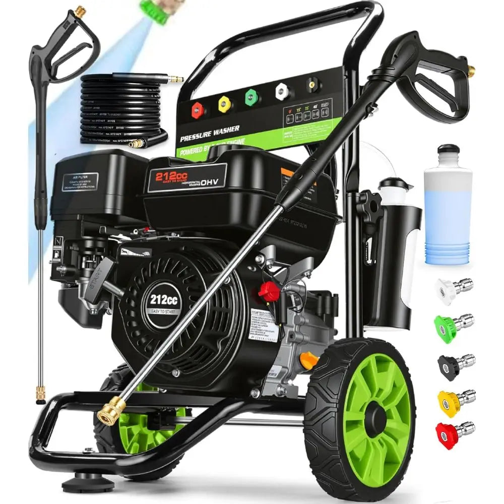 4200 PSI 4.0 GPM Gas Pressure Washer with 212cc Engine, 25ft Hose, Spray Gun, Extension Wand, and 5 Nozzles