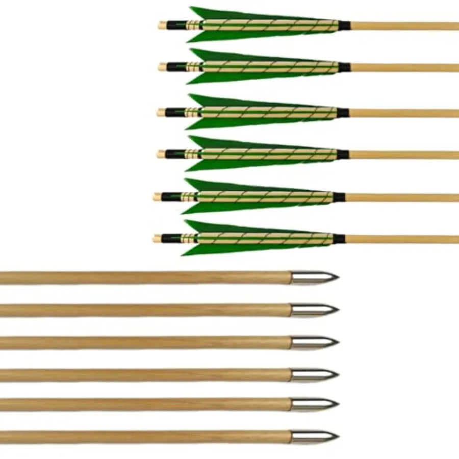 32 Archery Wooden Target Practice Arrows with 5.9 Medieval Turkey Feather Fletching for Recurve English Traditional Longbow Hun