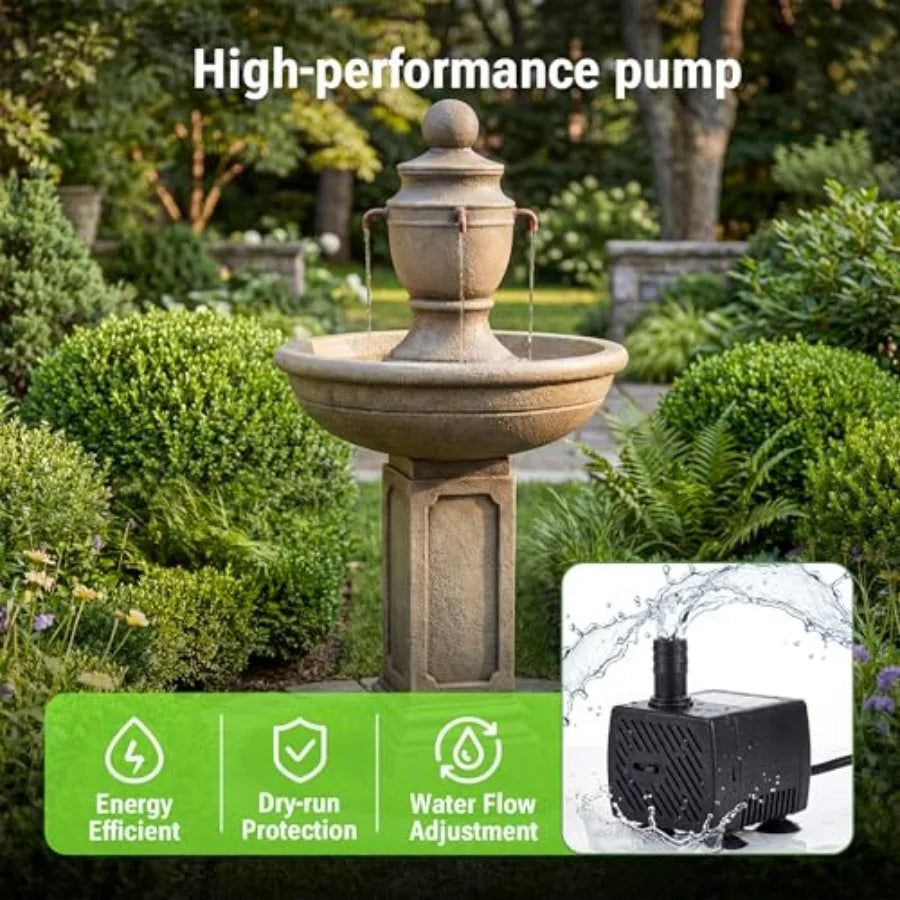 35-Inch Outdoor Water Fountain 2-Tier Modern Italian Floor Standing Resin Waterfall Fountain with Warm Light in Brown for Garde
