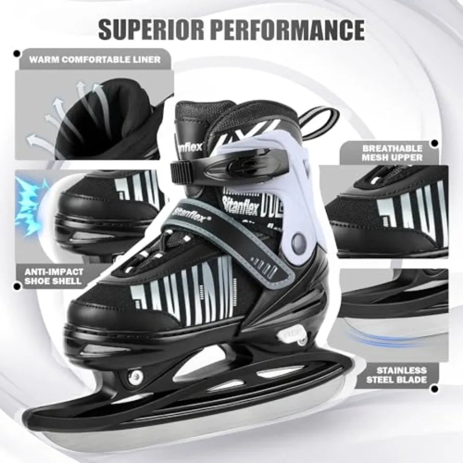 Adjustable Ice Skates for Girls Boys, Ice Hockey Skates for Beginners Ages 4-12, Toddler Ice Skating Shoes with Safety Ankle Su