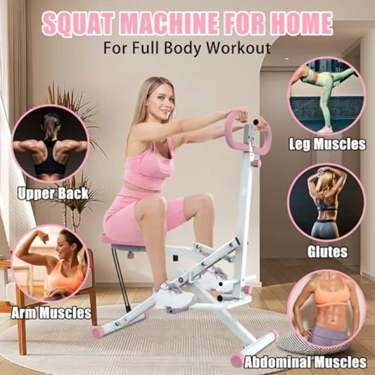 Squat Machine for Home Exercise with Adjustable Resistance Bands for Glutes Ab Back Legs Workout in Black Steel Frame