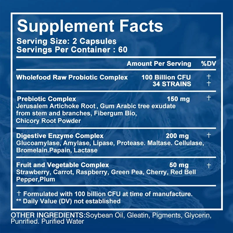 Probiotics 100 Billion CFU - with Prebiotic, Digestive Enzyme - Gut and Digestive Health - 120 Capsules