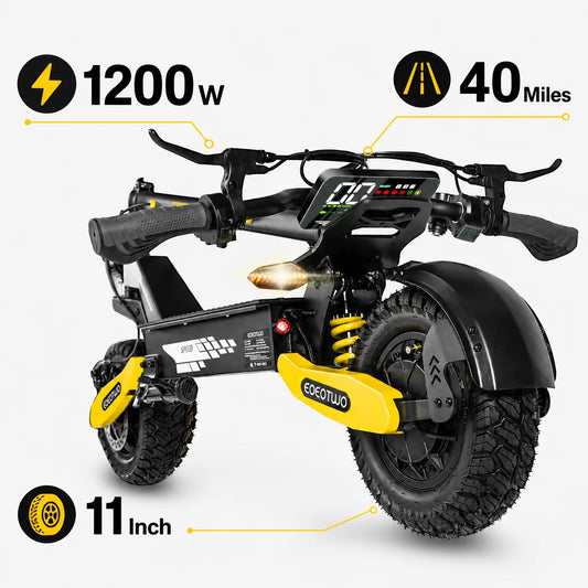 EOEOTWO 1200W Off Road Electric Scooter for Adults 48V Long Range E-Scooter 30MPH Fast Speed 11" Tubeless Tire Foldable Kick Scooter