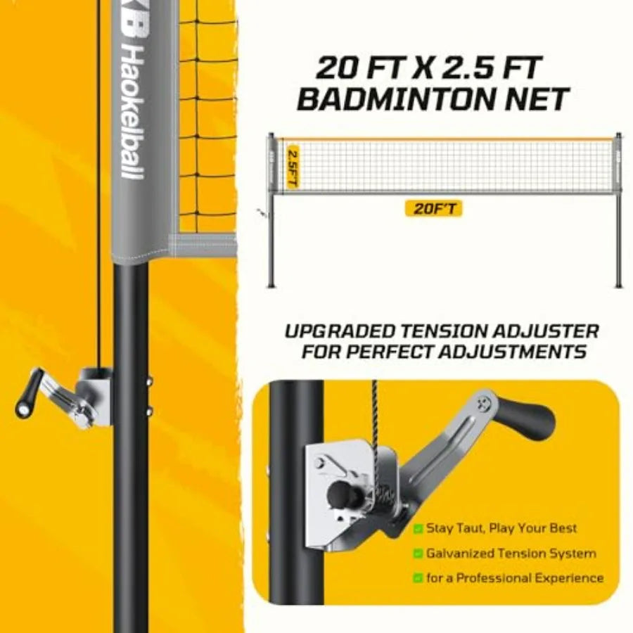 Professional Badminton Set for Backyard and Outdoor, Heavy Duty Badminton Net with Anti-Sag Design, Premium Carbon Fiber Racket