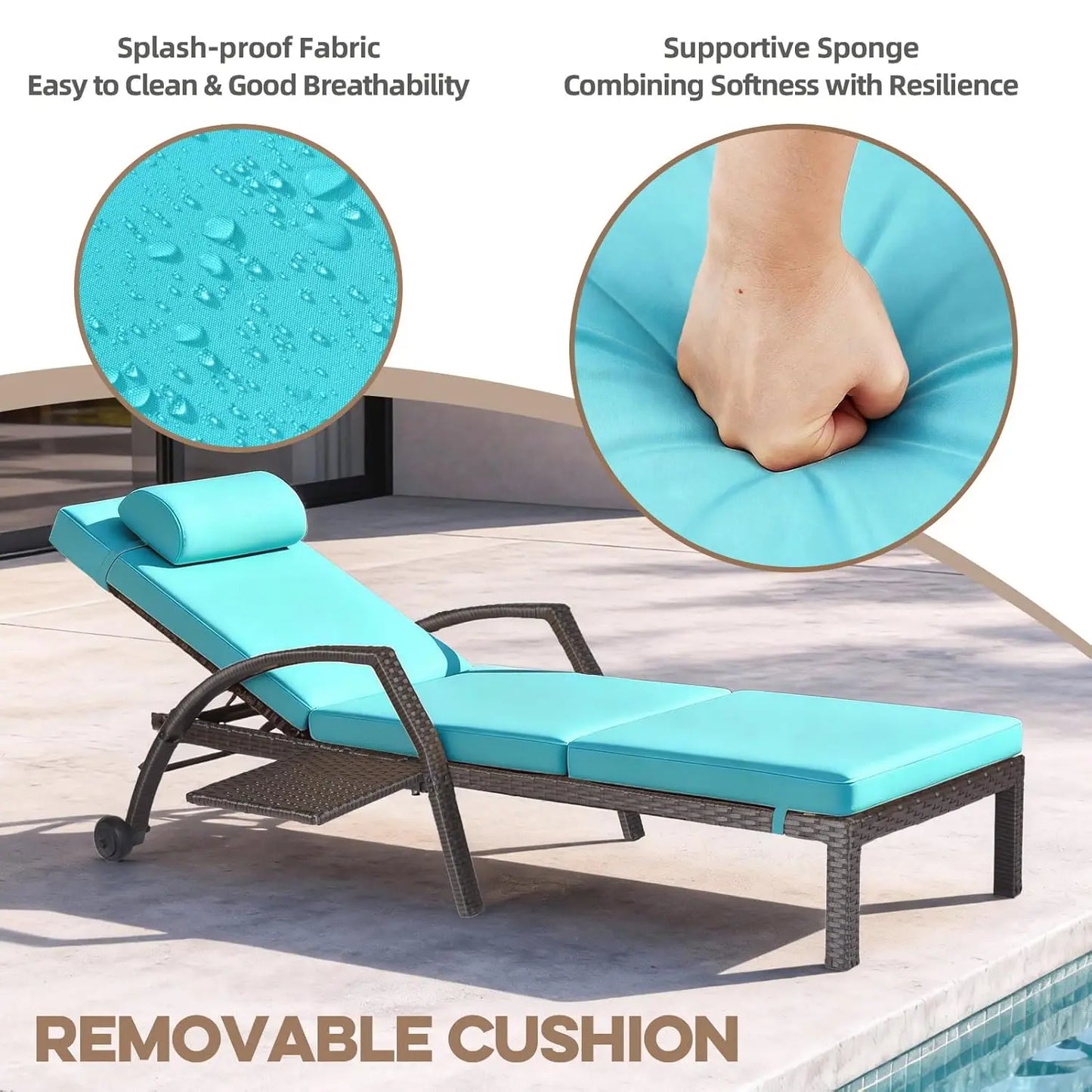 Patio Chaise Lounge Chairs Set of 2 Wicker Pool Lounge Chairs Outdoor with 5 Adjustable Back & Removable Cushion &, Customized