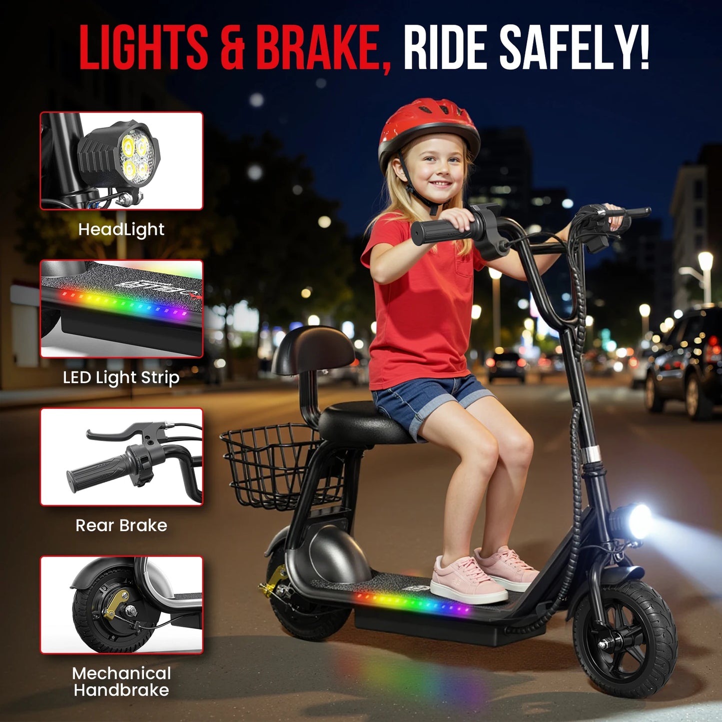 Spacewalk 36V Kids Electric Scooter with Seat,250W Peak Motor,6.2 Miles 11MPH,Foldable Electric Scooter for Kids with 8" Tires