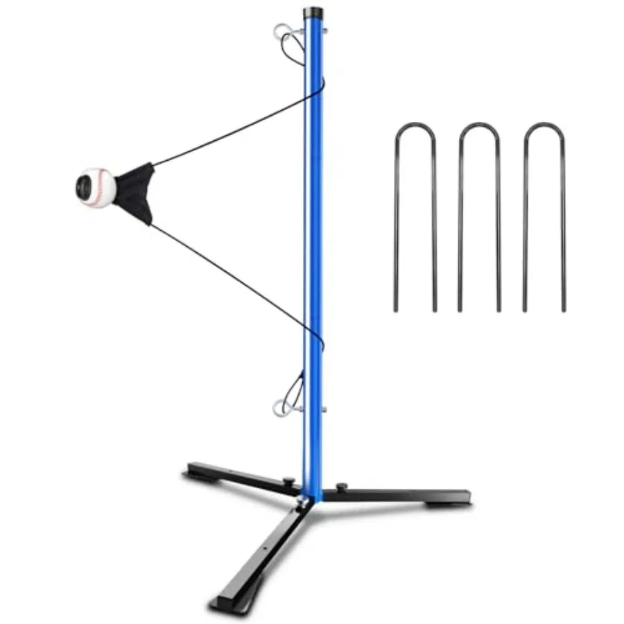 Youth Baseball Swing Trainer with Auto-Reset Adjustable Ball Hght Hitting Trainer with Real Ball Stable Triangle Base Softball