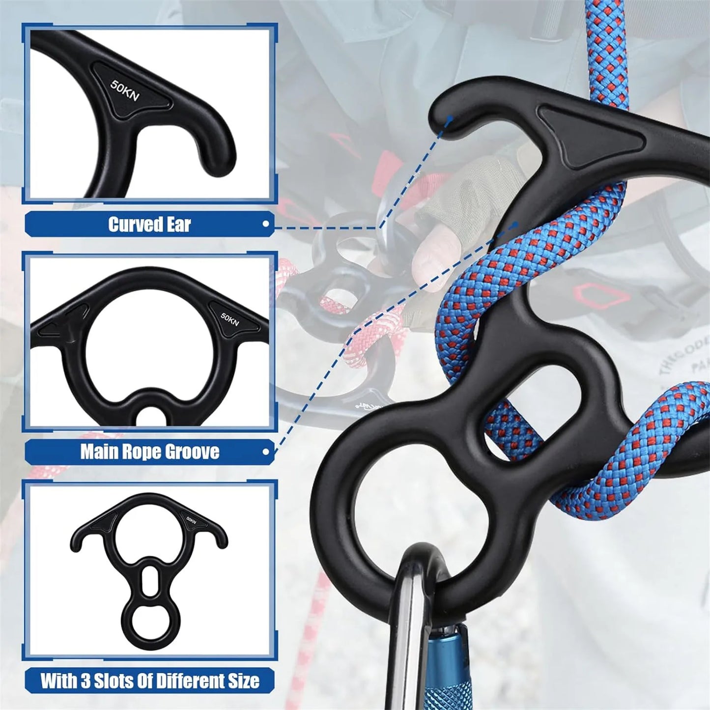 50KN 5000KG Ox Horn 8-Shaped Ring Carabiner Strength Al Alloy Climbing Descender For Rock Climbing Peak Rescue Climbing Parts