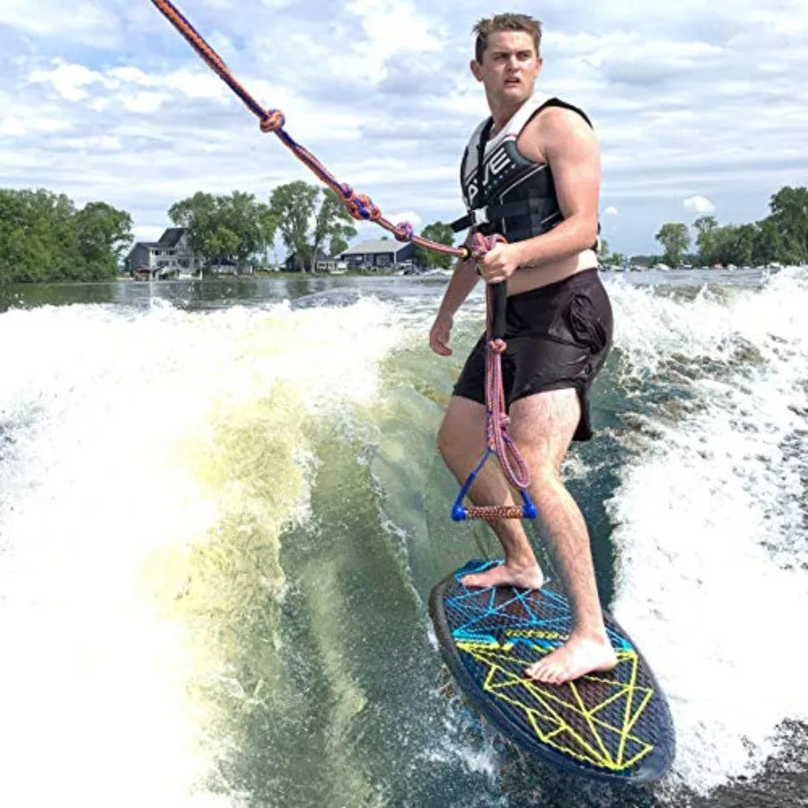Fractal Wake Surf Board for wake surfing - Blue/Green composite material with lightweight durability and enhanced grip