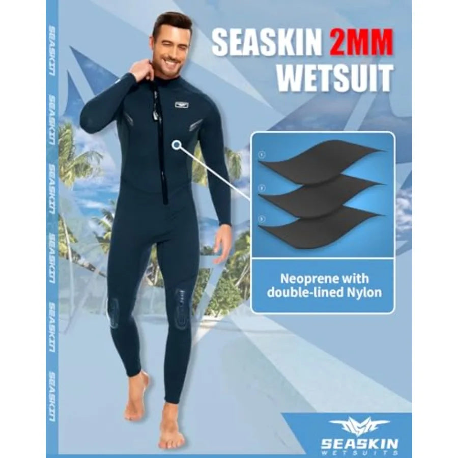 Wetsuits for Mens Womens 2mm Front Zip Full Body Diving Suits: neoprene, black, thermal insulation and flexibility for snorkeli